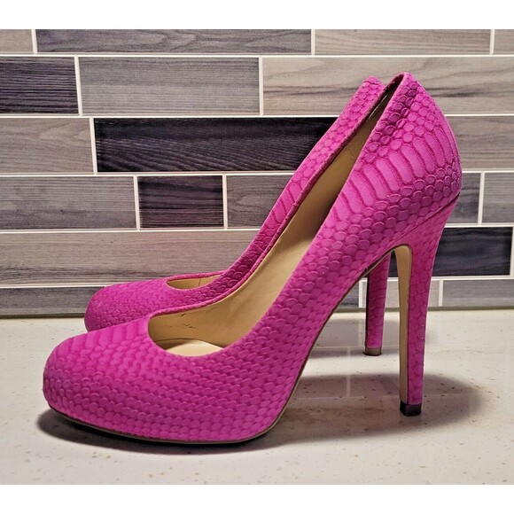 INC Size 7M Lilly Pink Snakeskin Stamped Leather Upper Stiletto Heels Pumps - Picture 4 of 10